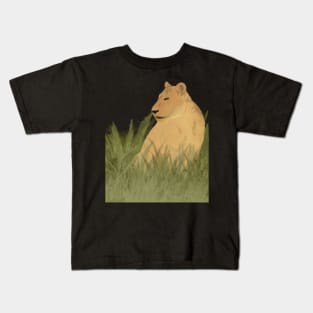 Watercolor Lioness Sitting in Tall Grass Kids T-Shirt